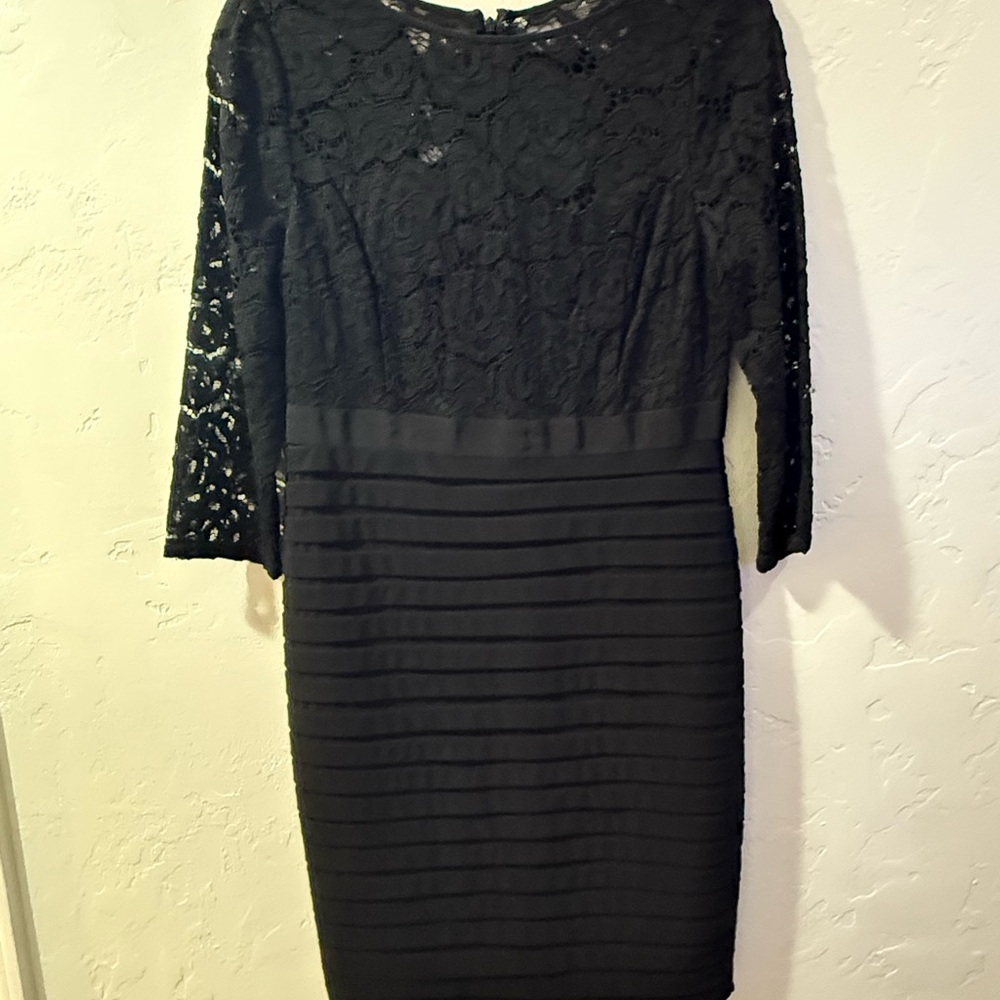 Adrianna Papell Elegant Black Lace Long Sleeve Dress